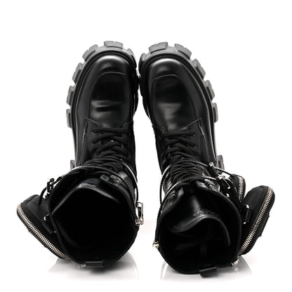 Prada Spazzolato Rois Re-Nylon Metal Triangle Logo Monolith Pouch Pocket 55mm Tall Combat Boots 39 Black 5 of 9
