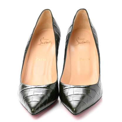 Christian Louboutin Calfskin Crocodile Embossed Kate 85 Pumps 39.5 Forest Night 2 of 8