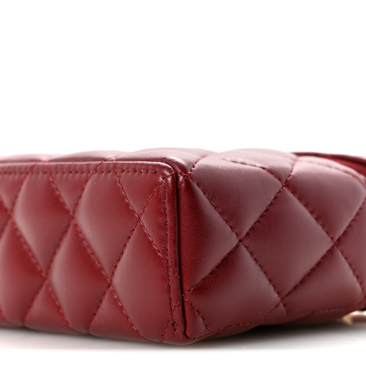 Lambskin Quilted Top Handle Slim Vanity With Chain Burgundy