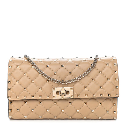 Valentino Garavani Nappa Rockstud Spike Wallet on Chain Camel Rose 1 of 9