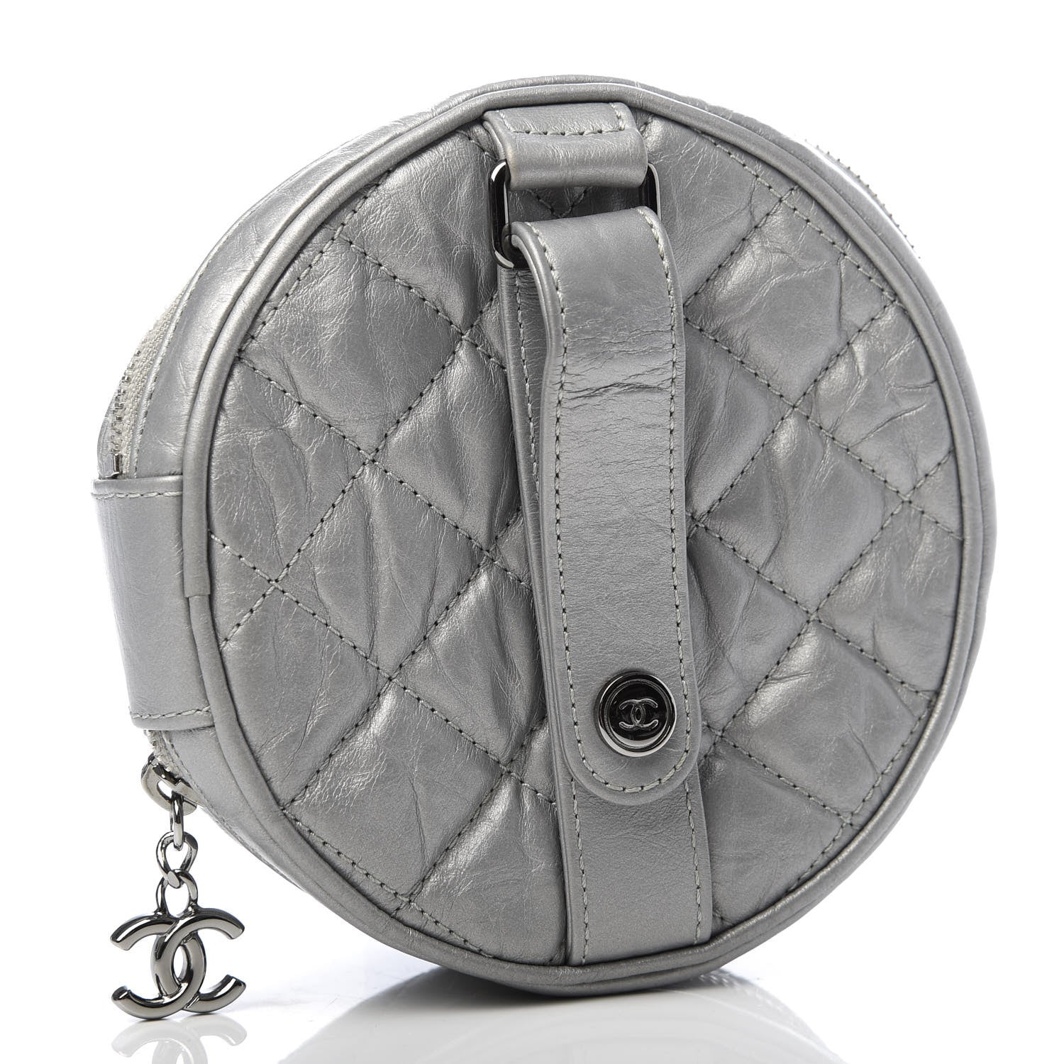 Chanel Metallic Aged Calfskin Quilted Round Bag Silver 3 of 6