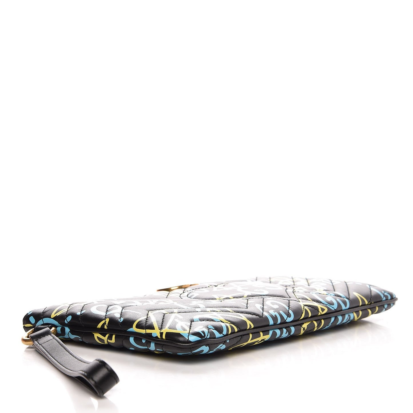 Calfskin Matelasse GucciGhost GG Marmont Clutch Black New Acquamarine