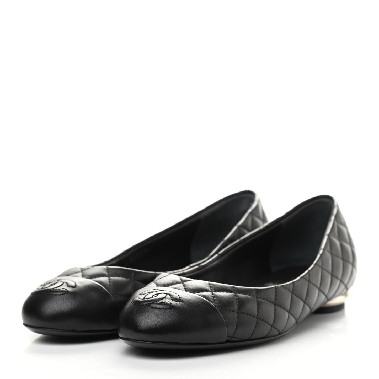Lambskin Quilted CC Cap Toe Ballerina Flats 39 Black 35 Black