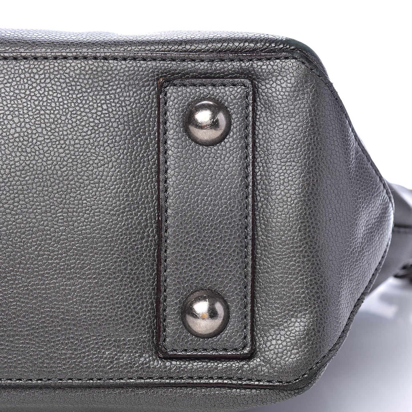 Metallic Caviar Mademoiselle Lock Cerf Shopper Tote Silver