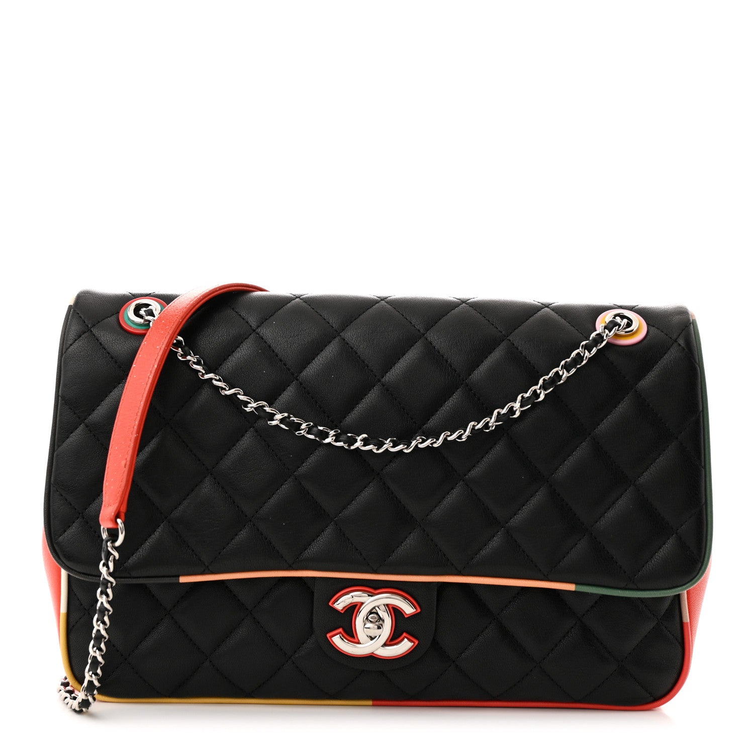 Chanel Lambskin Quilted Jumbo Cuba Color Flap Black 1 of 13