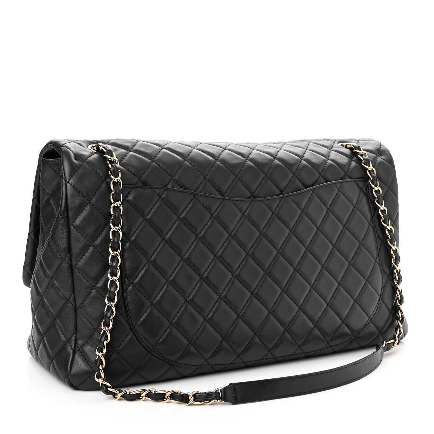 Calfskin Quilted XXL Travel Flap Bag Black