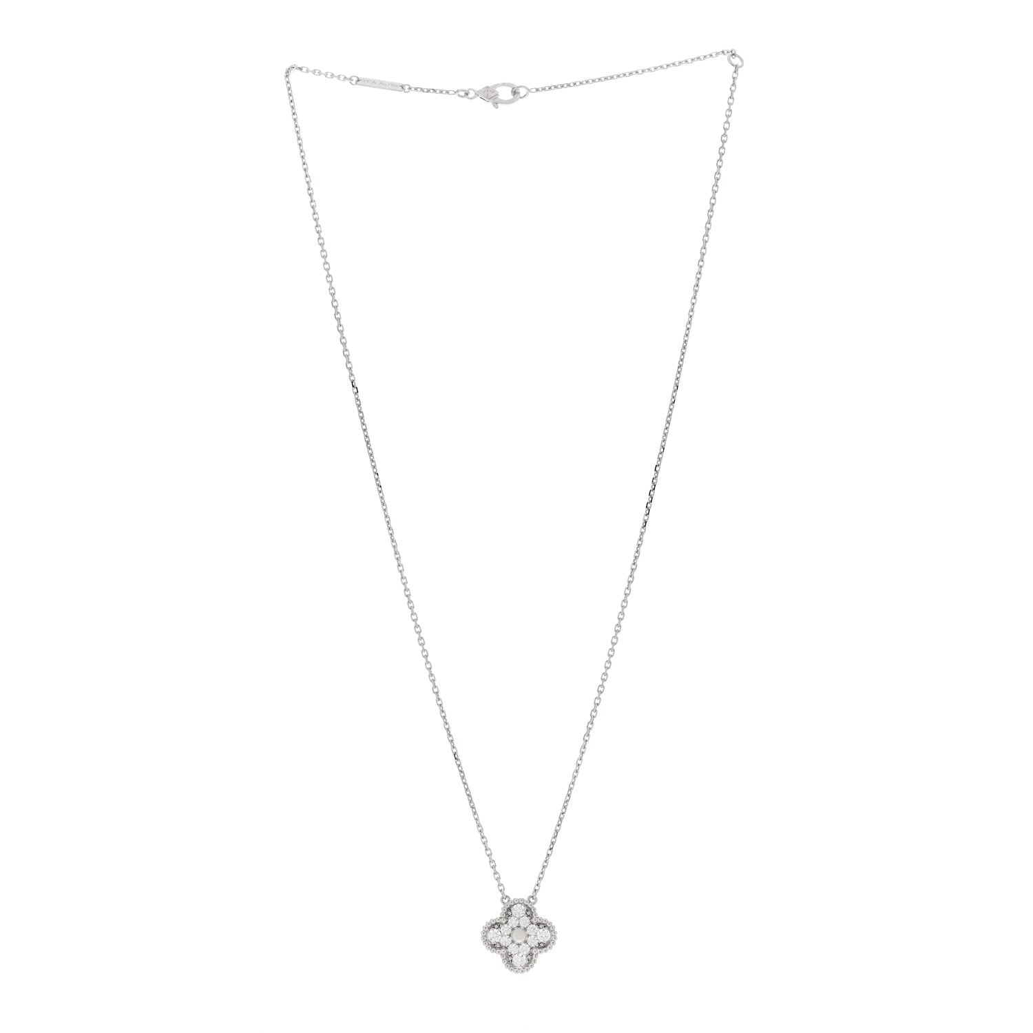 Van Cleef & Arpels 18K White Gold Diamond Vintage Alhambra Pendant Necklace 3 of 6