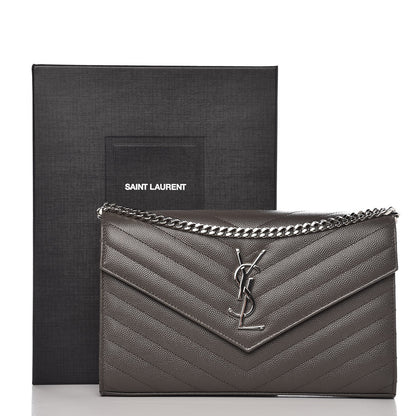 Saint Laurent Grain De Poudre Matelasse Chevron Monogram Chain Wallet Gray 7 of 7