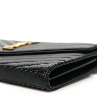 Saint Laurent Grain De Poudre Matelasse Chevron Monogram Chain Wallet Black 10 of 11