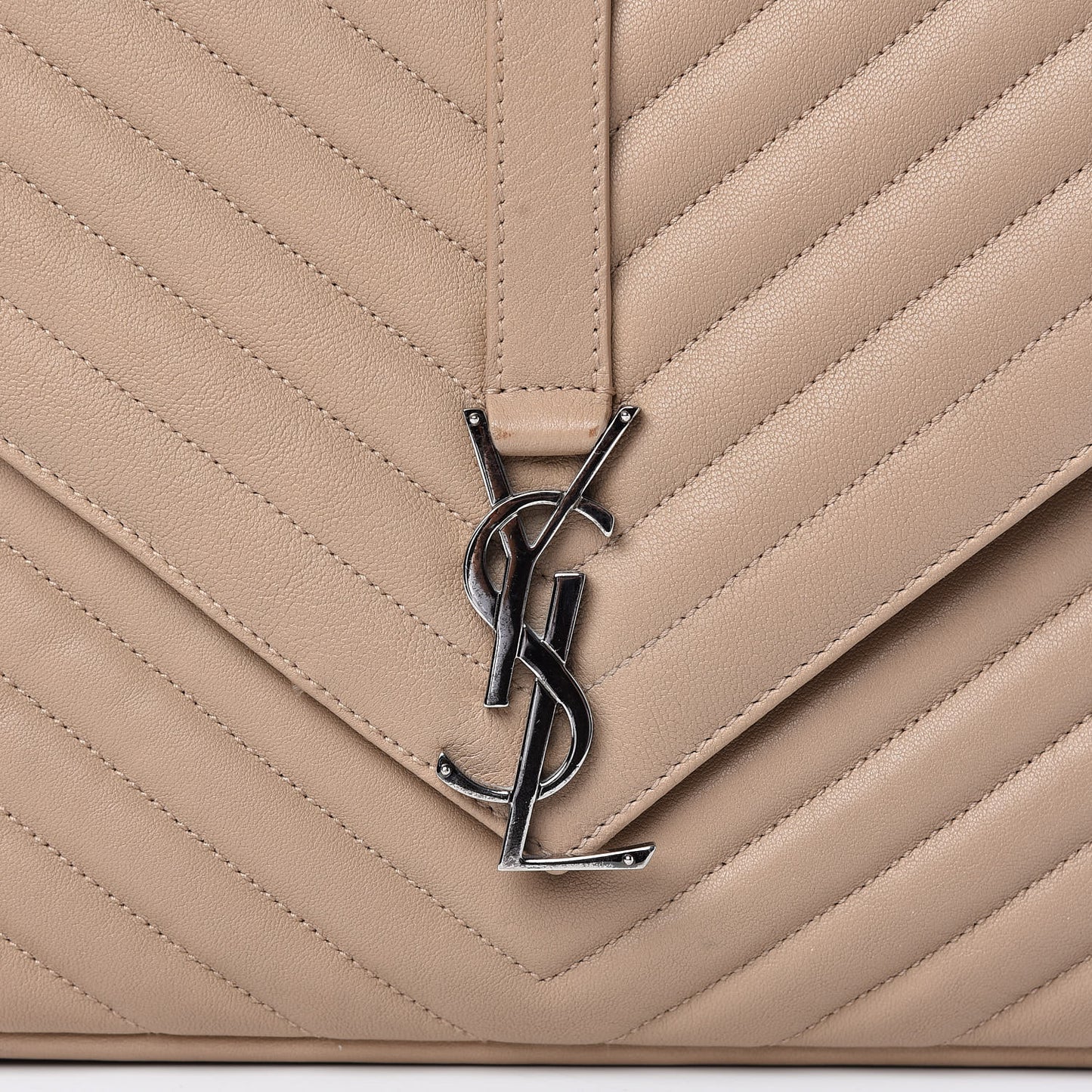 Sheepskin Matelasse Chevron Monogram Large College Satchel Beige