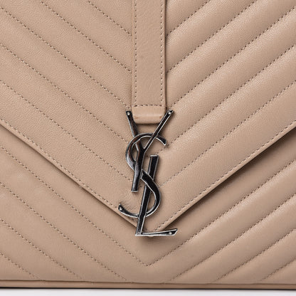 Saint Laurent Sheepskin Matelasse Chevron Monogram Large College Satchel Beige 12 of 12