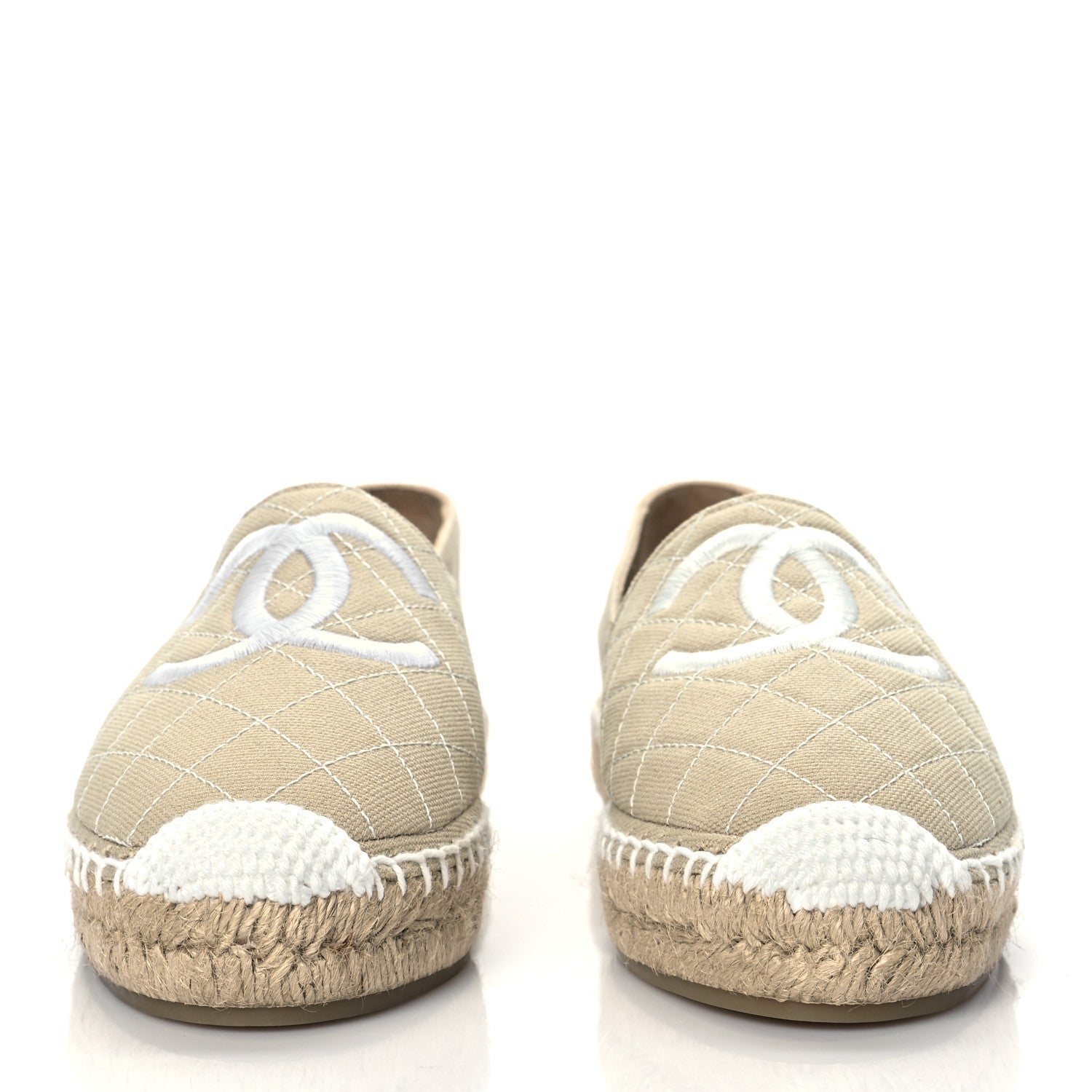 Chanel Fabric Biarritz CC Espadrilles 38 Beige White 3 of 10