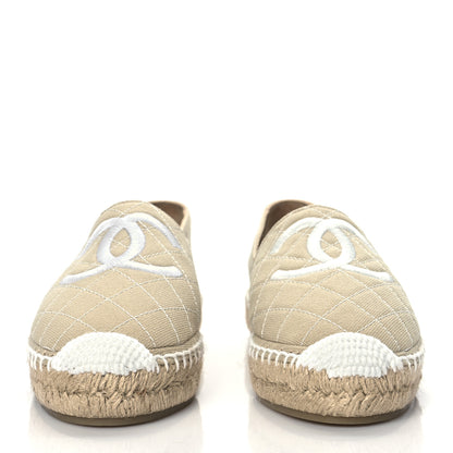 Chanel Fabric Biarritz CC Espadrilles 38 Beige White 3 of 10