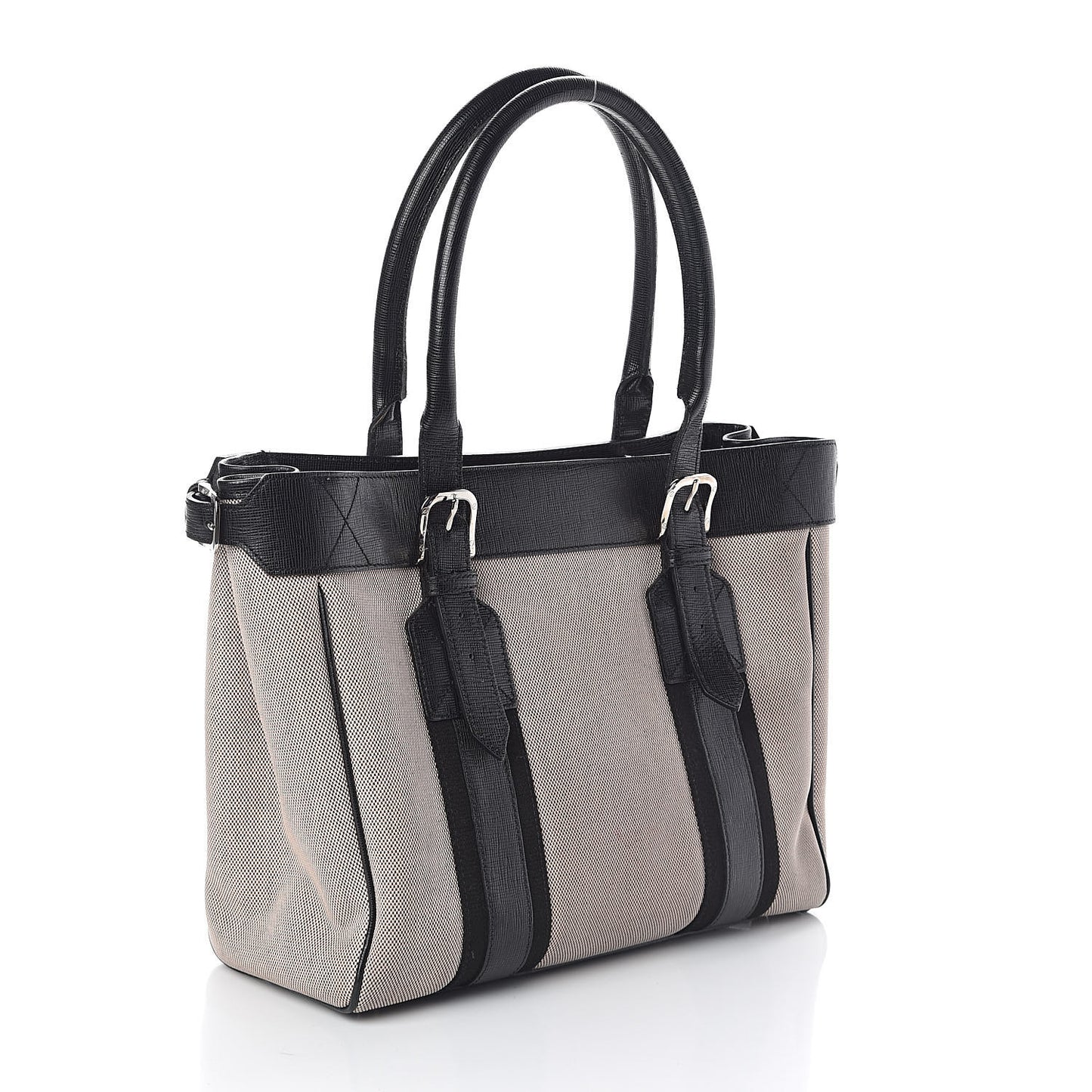 Canvas Calfskin Logo Tote Black