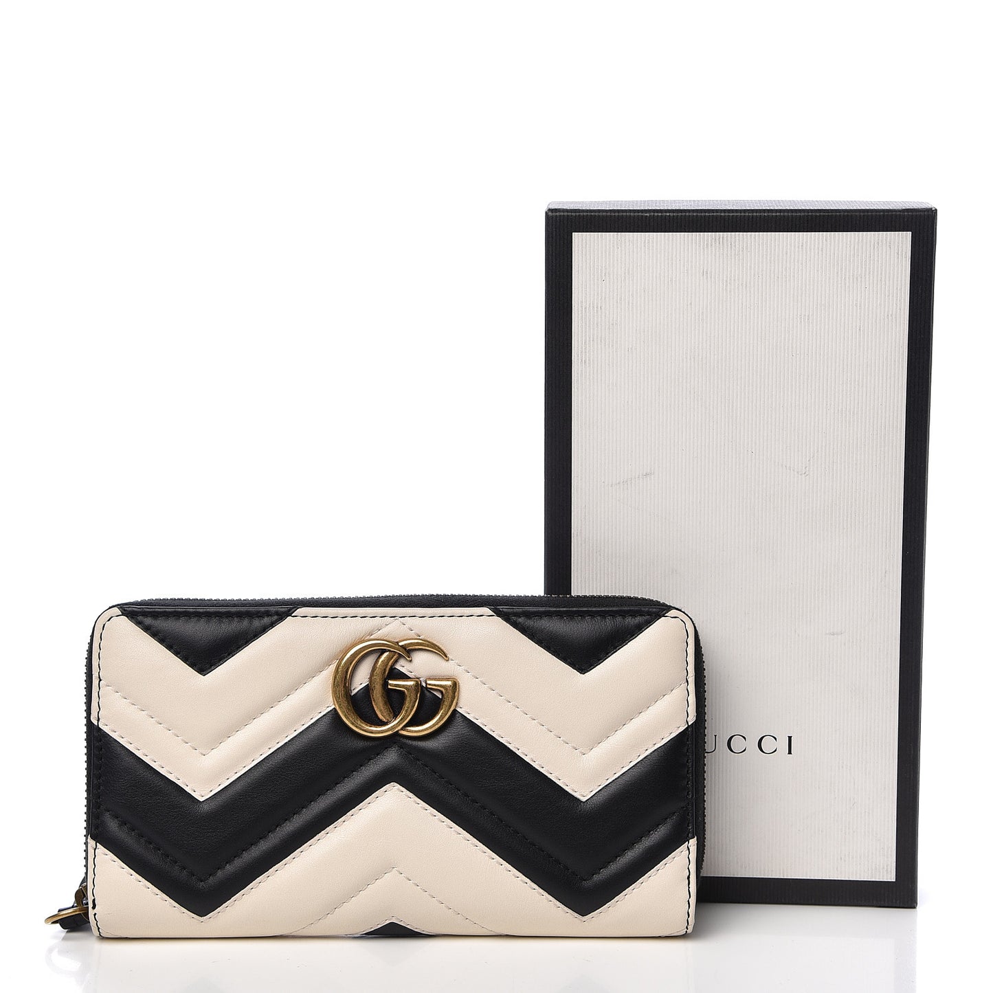 Calfskin Matelasse GG Marmont Zip Around Organizer Wallet Black White