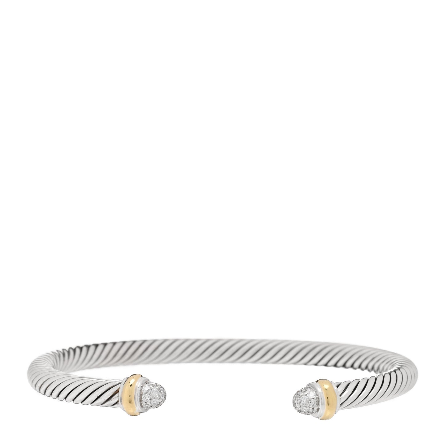 Sterling Silver 18K Yellow Gold Diamond 5mm Cable Classics Pave Domes Bracelet