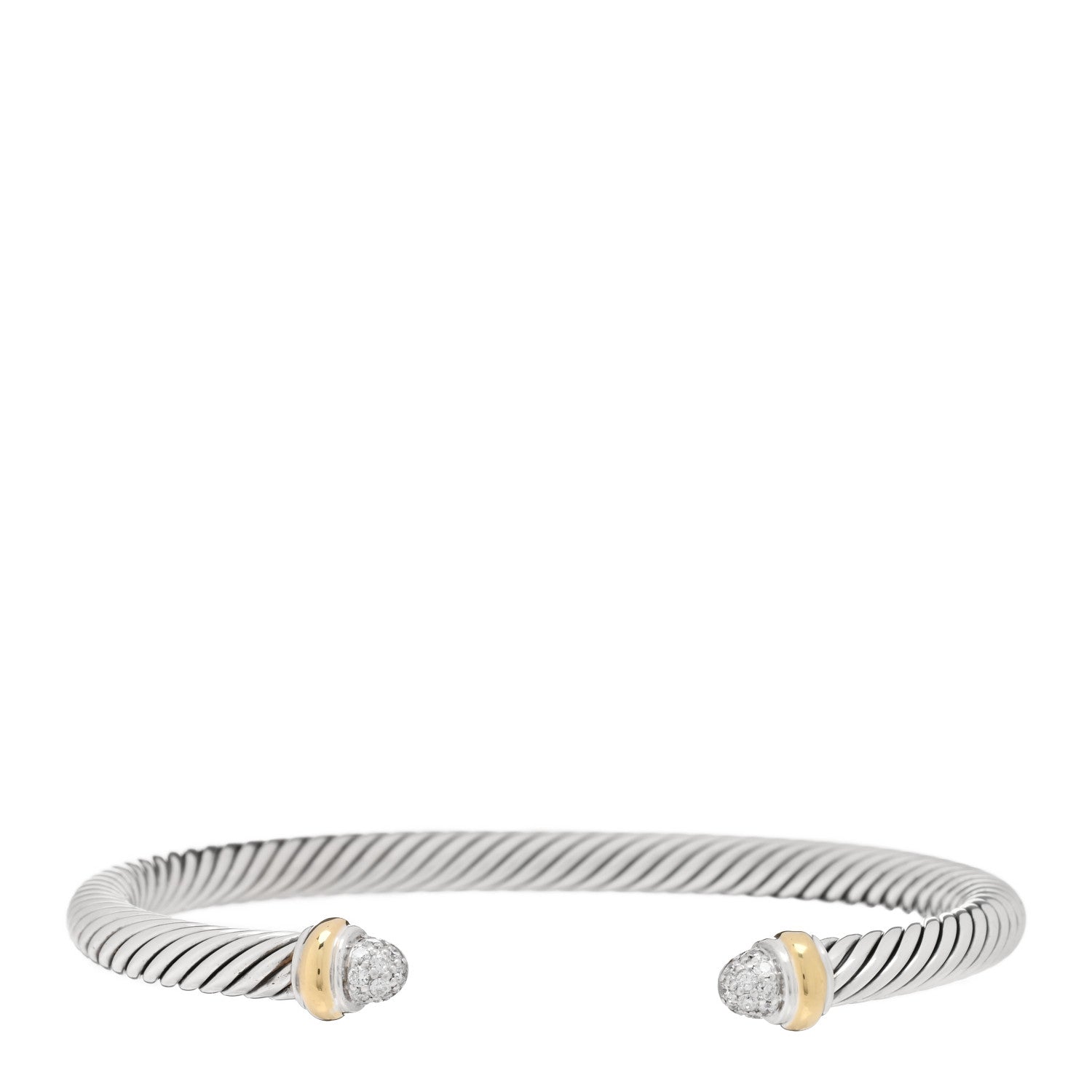 David Yurman Sterling Silver 18K Yellow Gold Diamond 5mm Cable Classics Pave Domes Bracelet 1 of 3