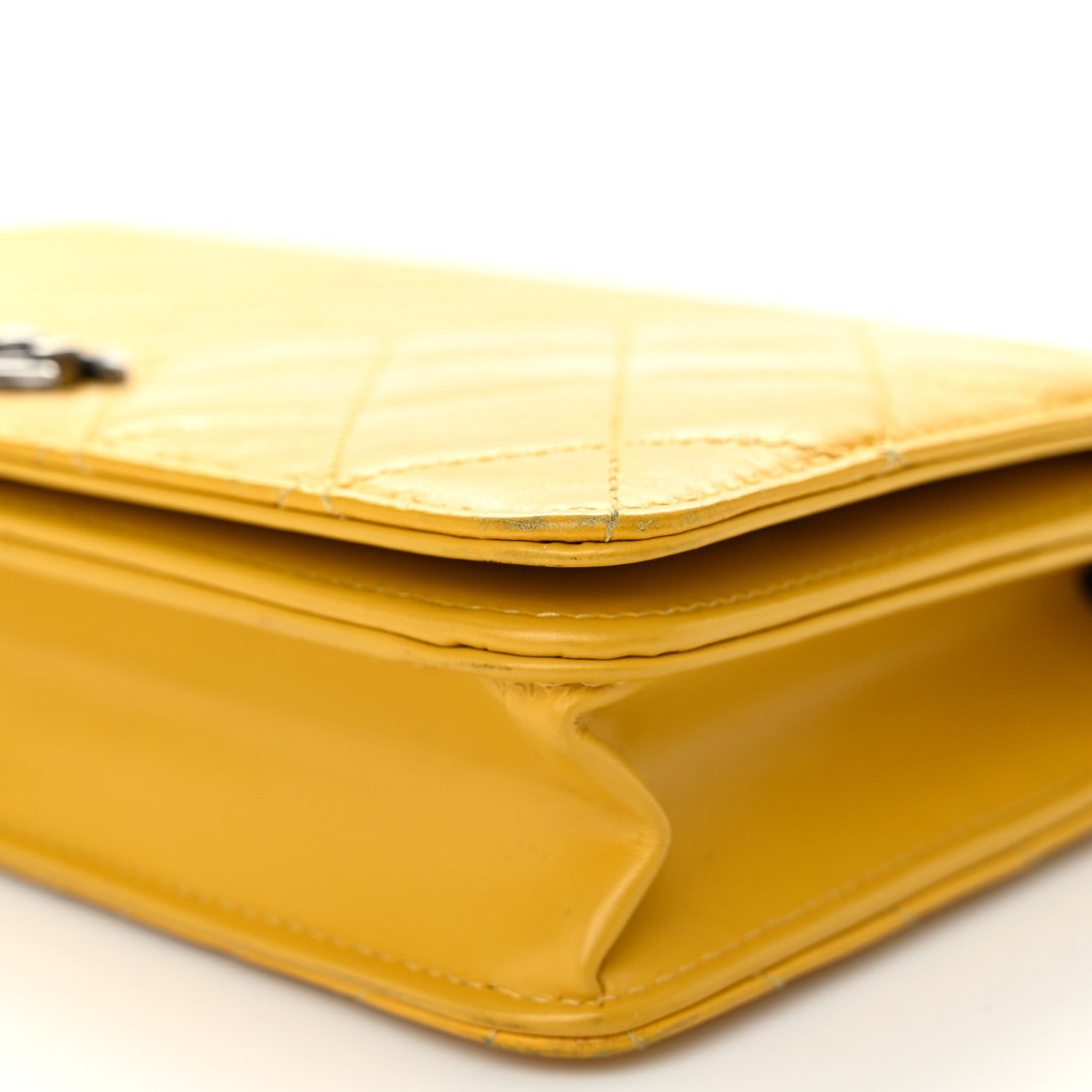 Chanel Glazed Calfskin Quilted Coco Boy Wallet On Chain WOC Dark Yellow 11 of 12