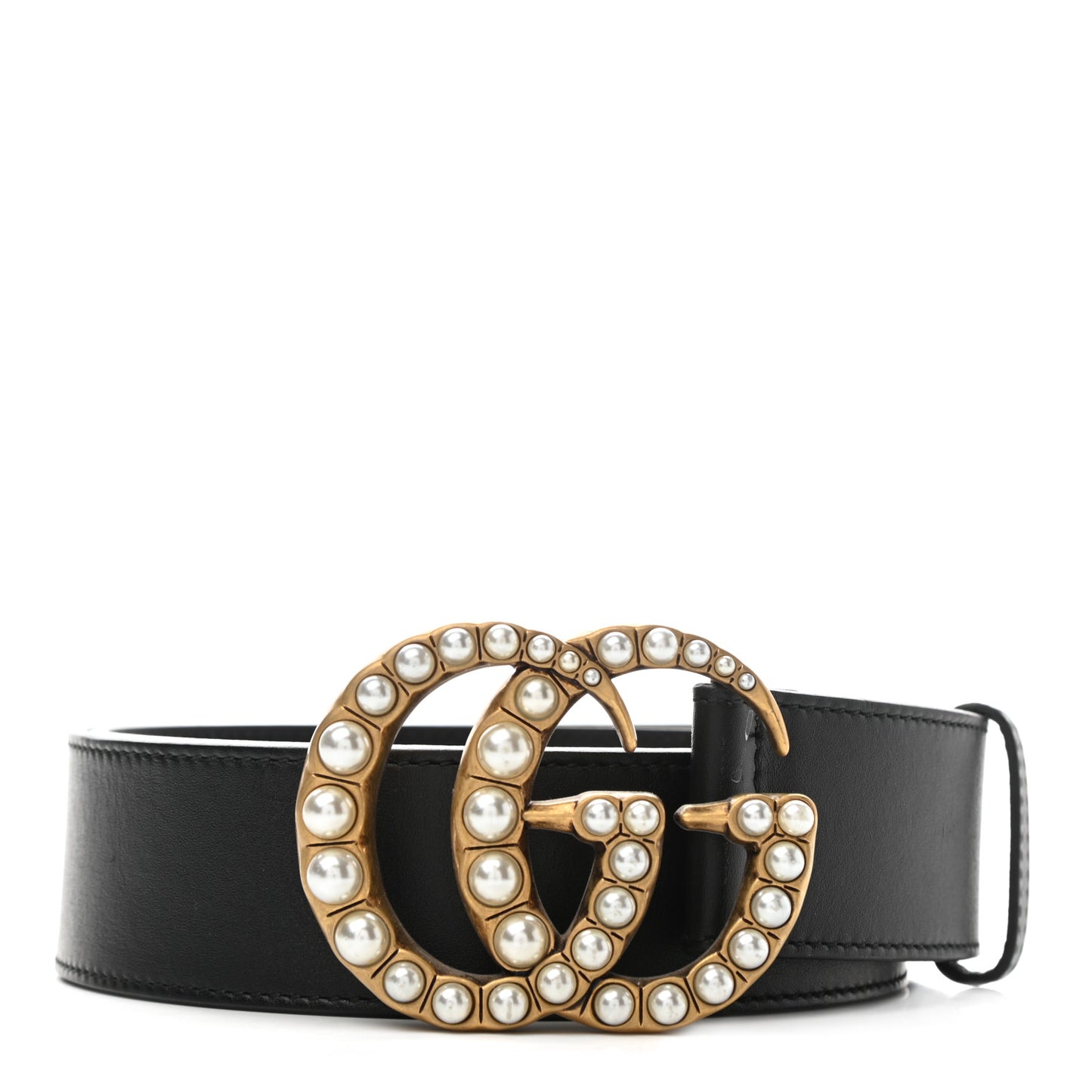 Moon Calfskin Pearl Double G 40mm Belt 80 32 Black Cream