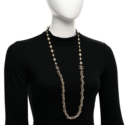 Chanel Pearl Crystal CC Braided Chain Long Necklace Light Gold 2 of 5