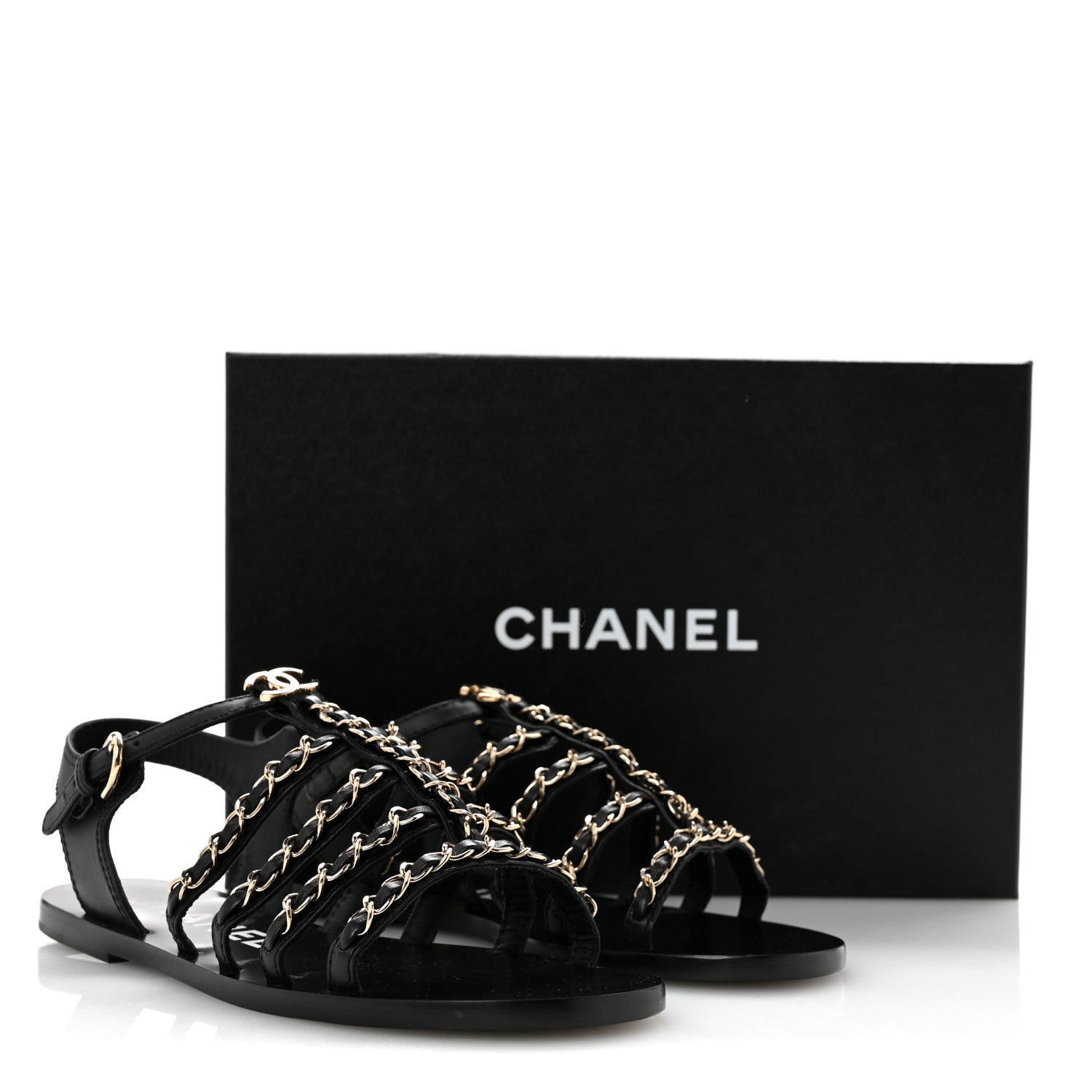 Chanel Calfskin Multi Chain CC Sandals 37 Black 37 Black 10 of 10