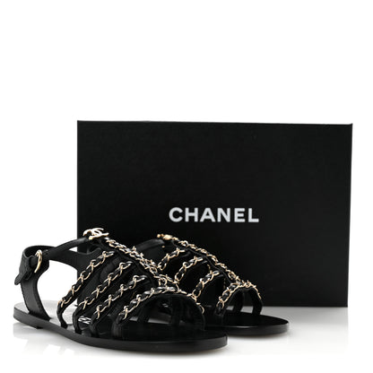 Chanel Calfskin Multi Chain CC Sandals 37 Black 37 Black 10 of 10