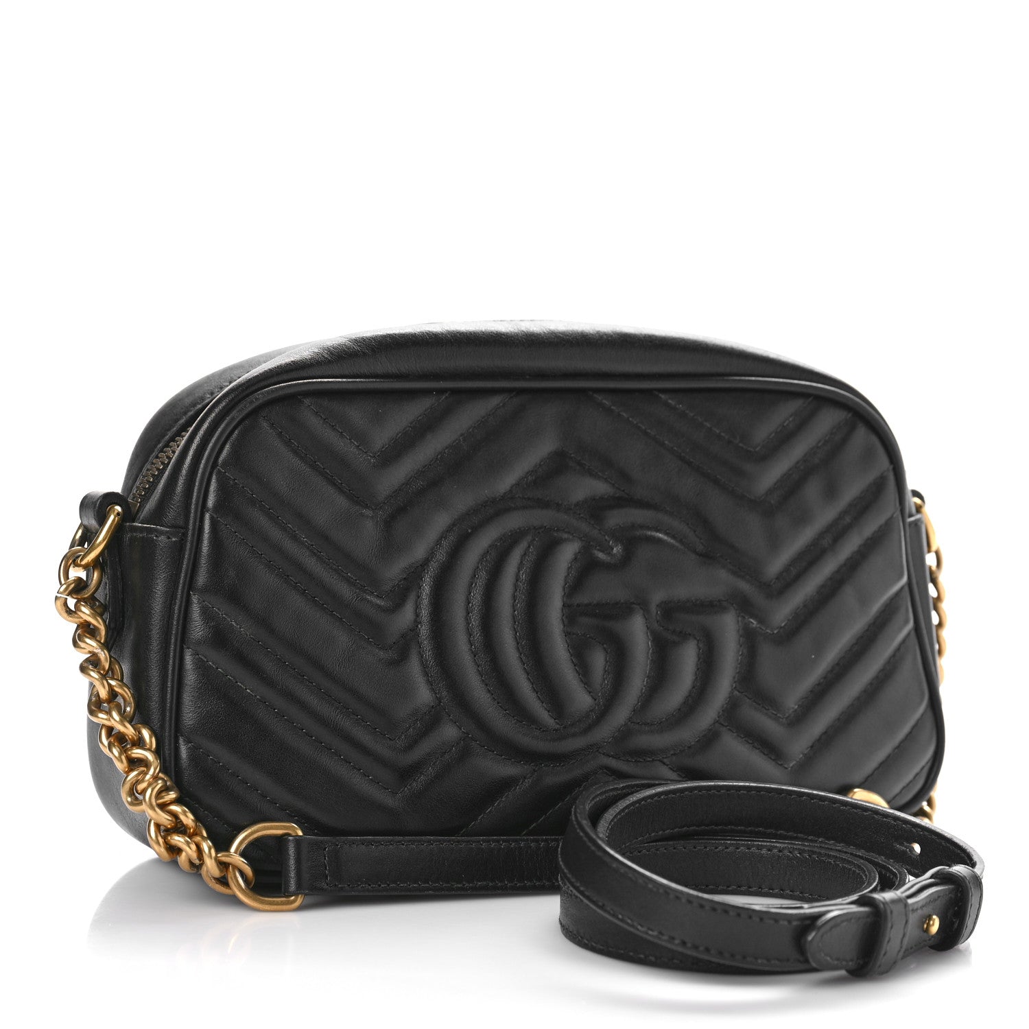 Gucci Calfskin Matelasse Small GG Marmont Chain Shoulder Bag Black 3 of 13