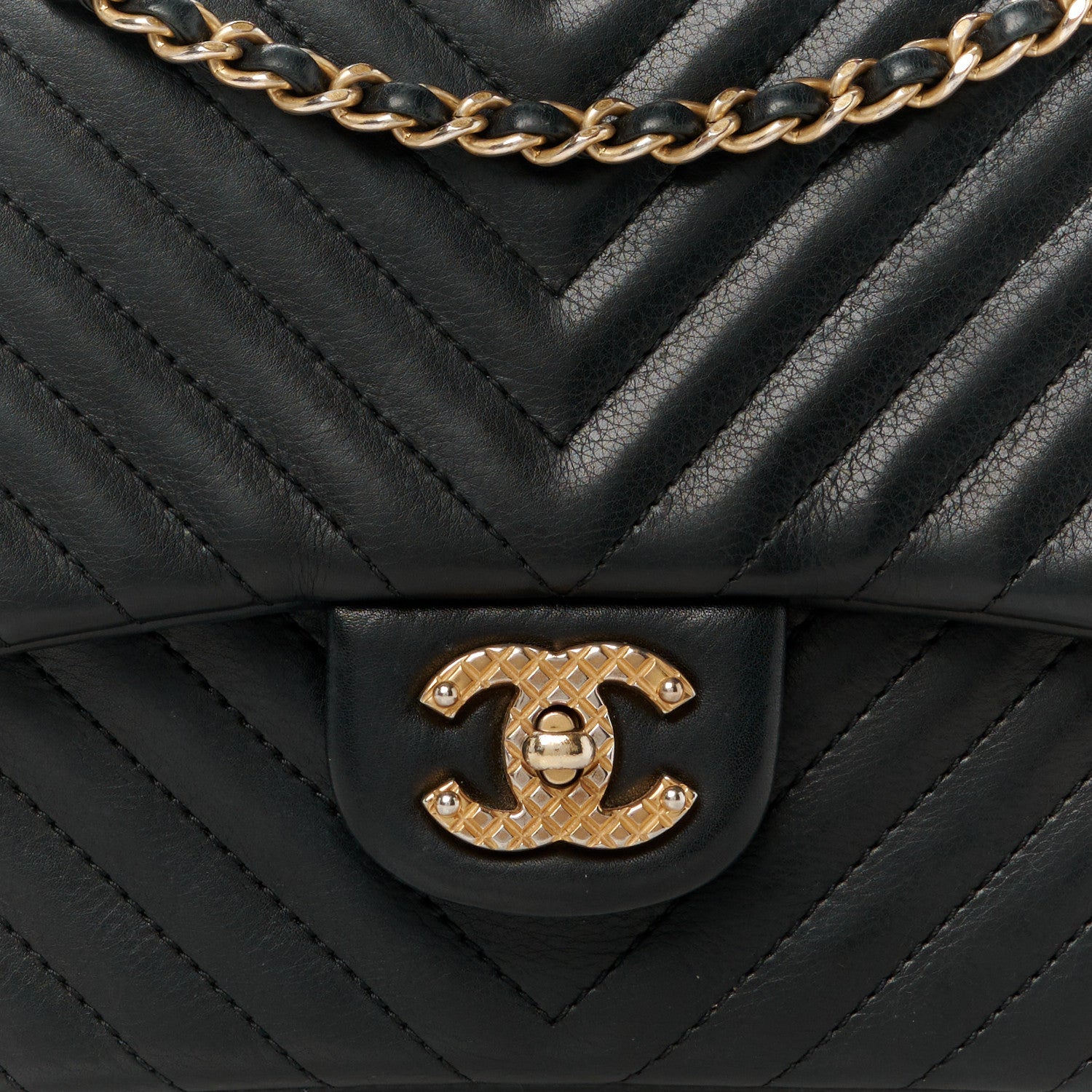Chanel Calfskin Chevron Quilted Rock The Corner Flap Black 9 of 11