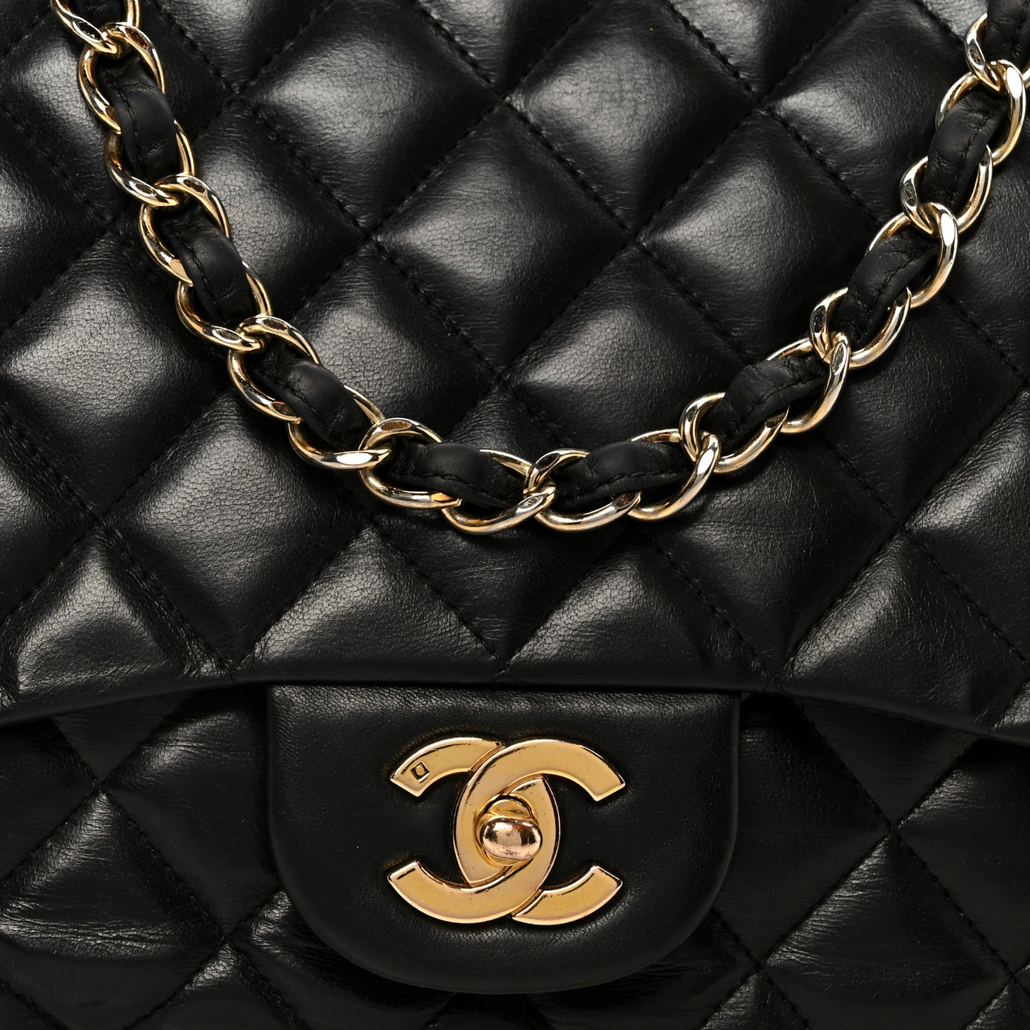 Lambskin Quilted Jumbo Single Flap Black