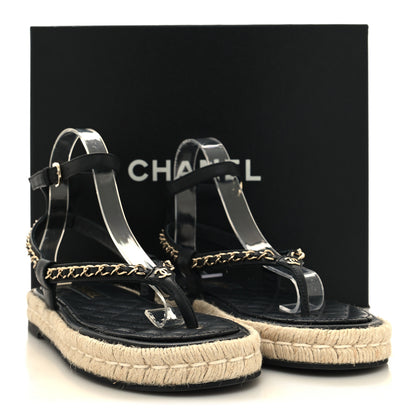 Chanel Lambskin Chain CC Thong Espadrille Sandals 39 Black 2 of 9