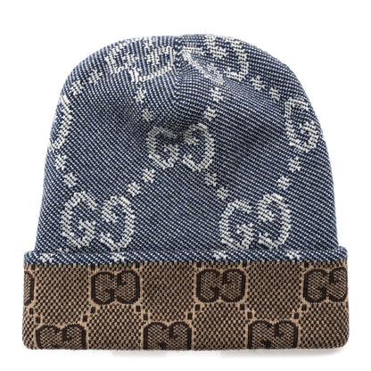 Gucci Wool Monogram Doubly G Beanie Hat M Blue Brown 1 of 5