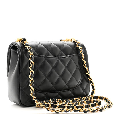 Chanel Shiny Lambskin Quilted Pearl Twist Mini Square Flap Black 3 of 10