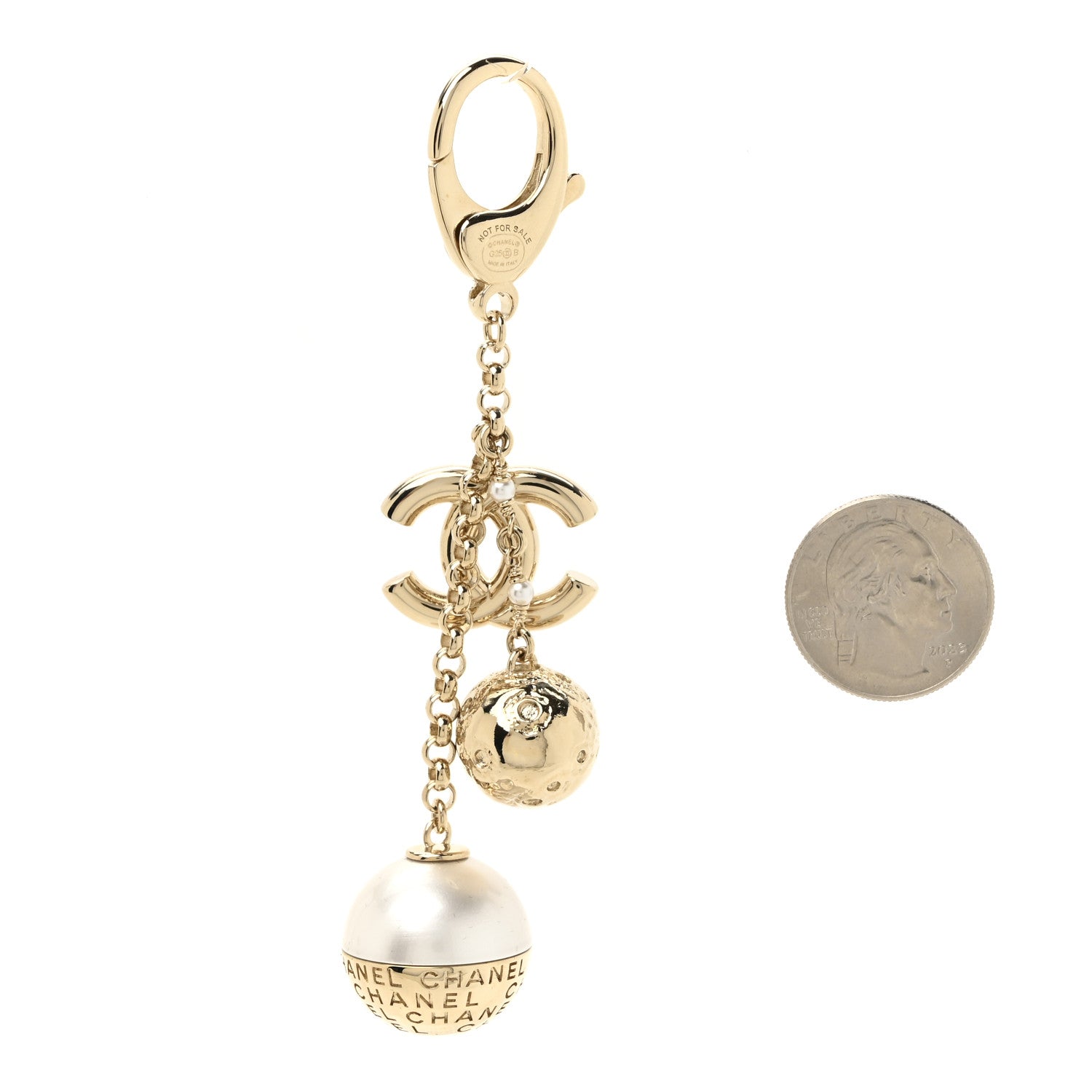 Chanel Metal Crystal Pearl Bag Charm Gold White 2 of 4