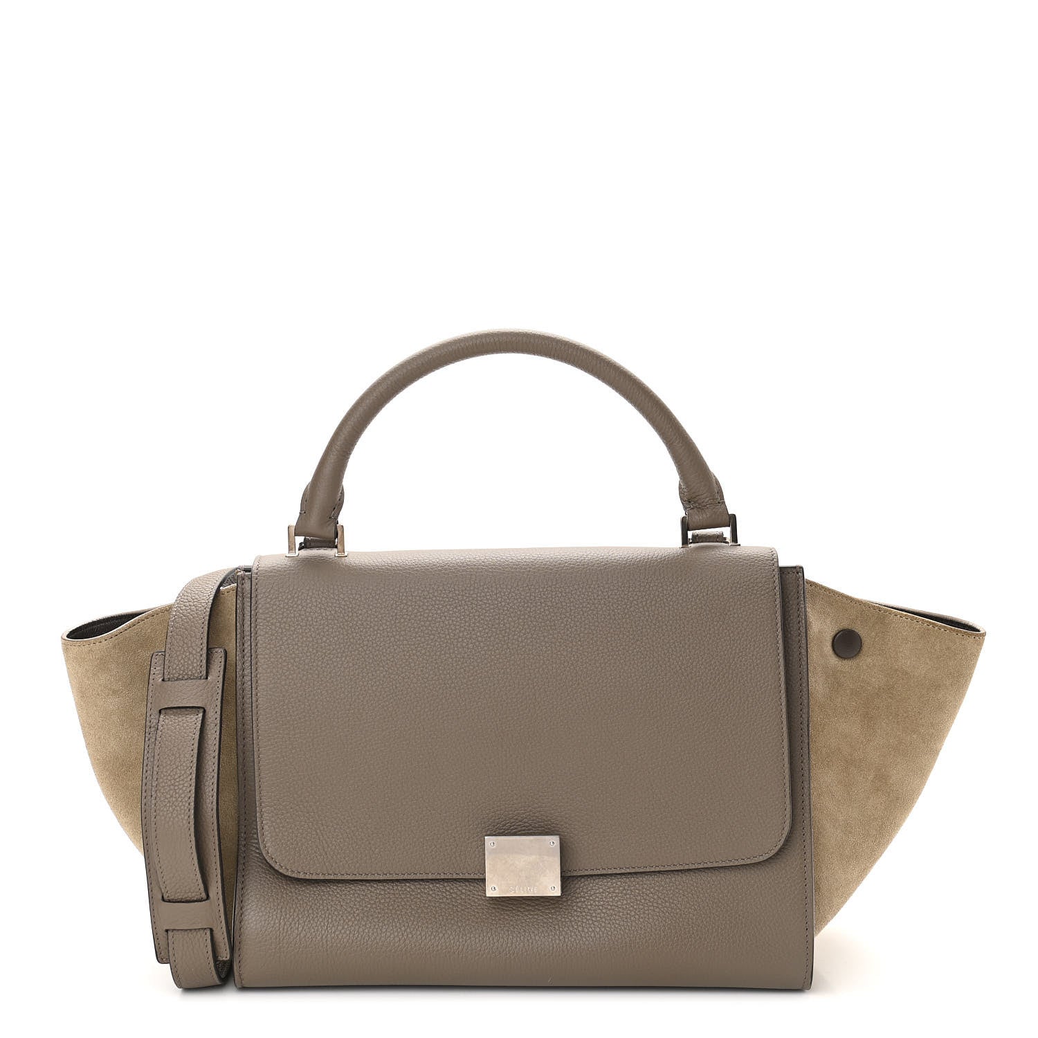 Celine Drummed Calfskin Suede Small Trapeze Souris 1 of 11