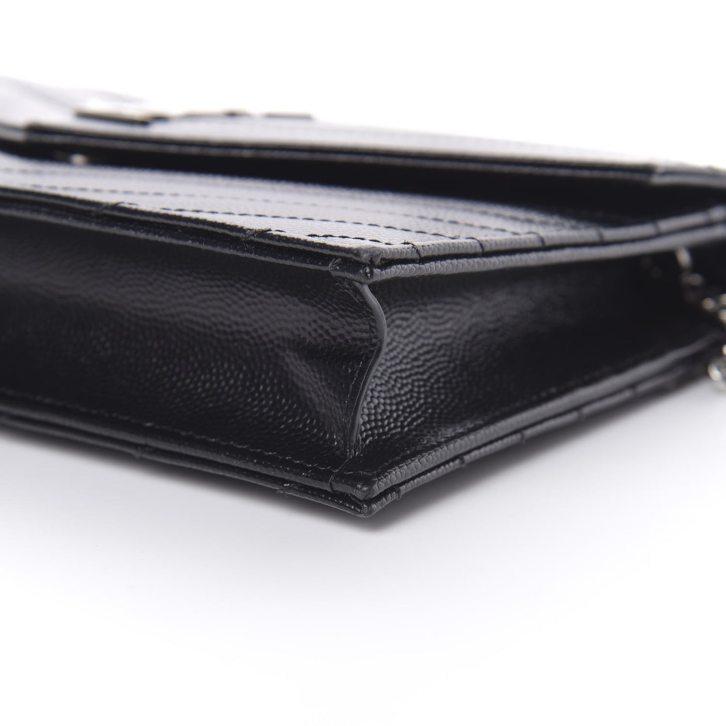 Grain De Poudre Matelasse Chevron Monogram Envelope Chain Wallet Black