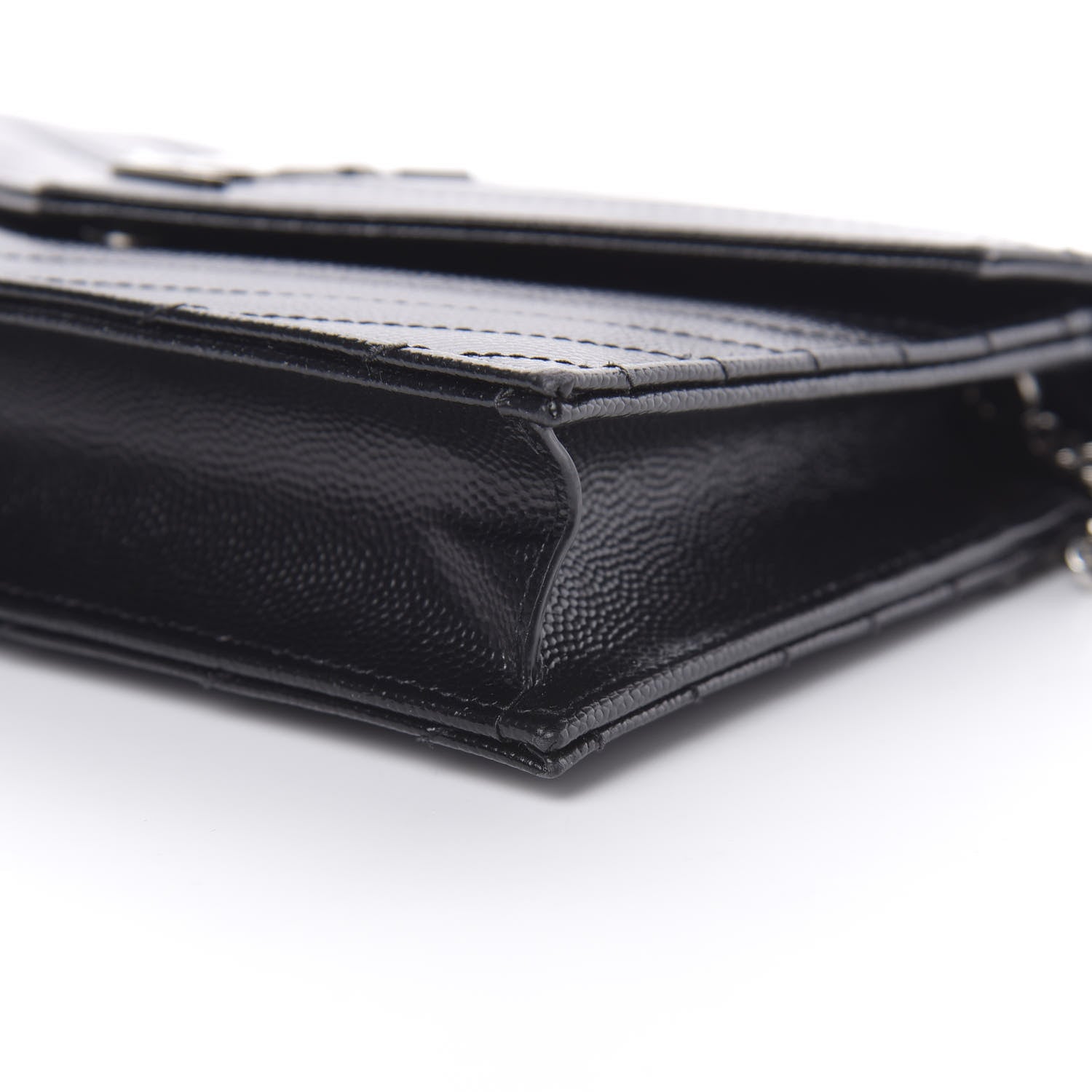 Saint Laurent Grain De Poudre Matelasse Chevron Monogram Envelope Chain Wallet Black 10 of 13