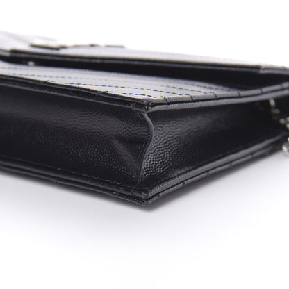 Saint Laurent Grain De Poudre Matelasse Chevron Monogram Envelope Chain Wallet Black 10 of 13