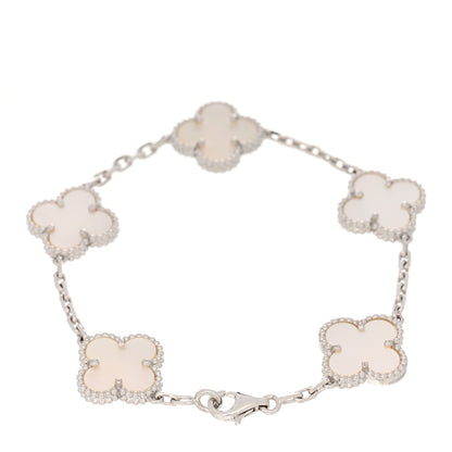 Van Cleef & Arpels 18K White Gold Mother of Pearl 5 Motifs Vintage Alhambra Bracelet 2 of 5