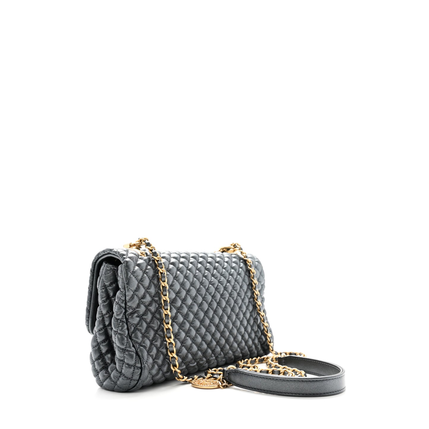 Metallic Calfskin Micro Quilted Small Flap Blue