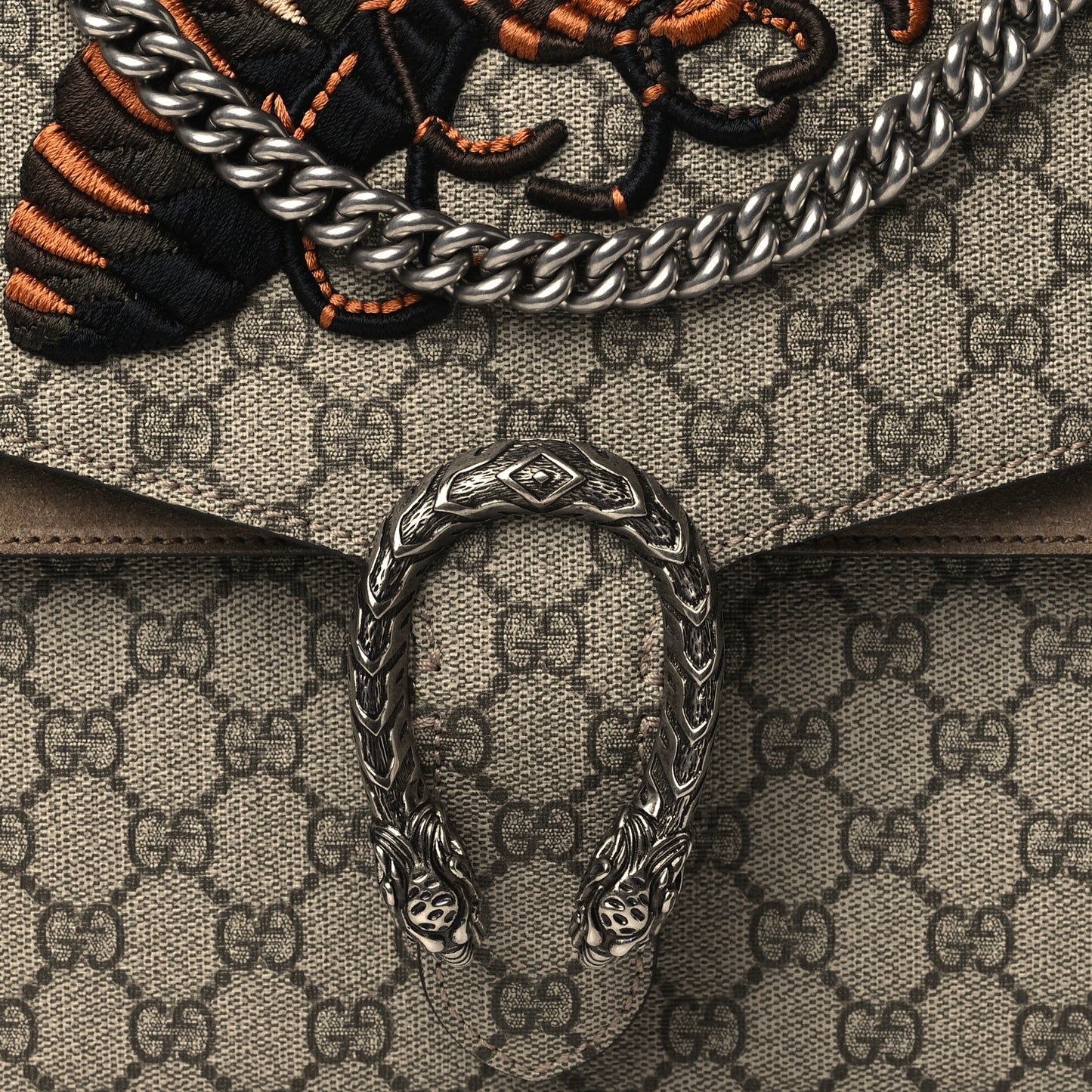 GG Supreme Monogram Bee Embroidered Medium Dionysus Shoulder Bag Taupe
