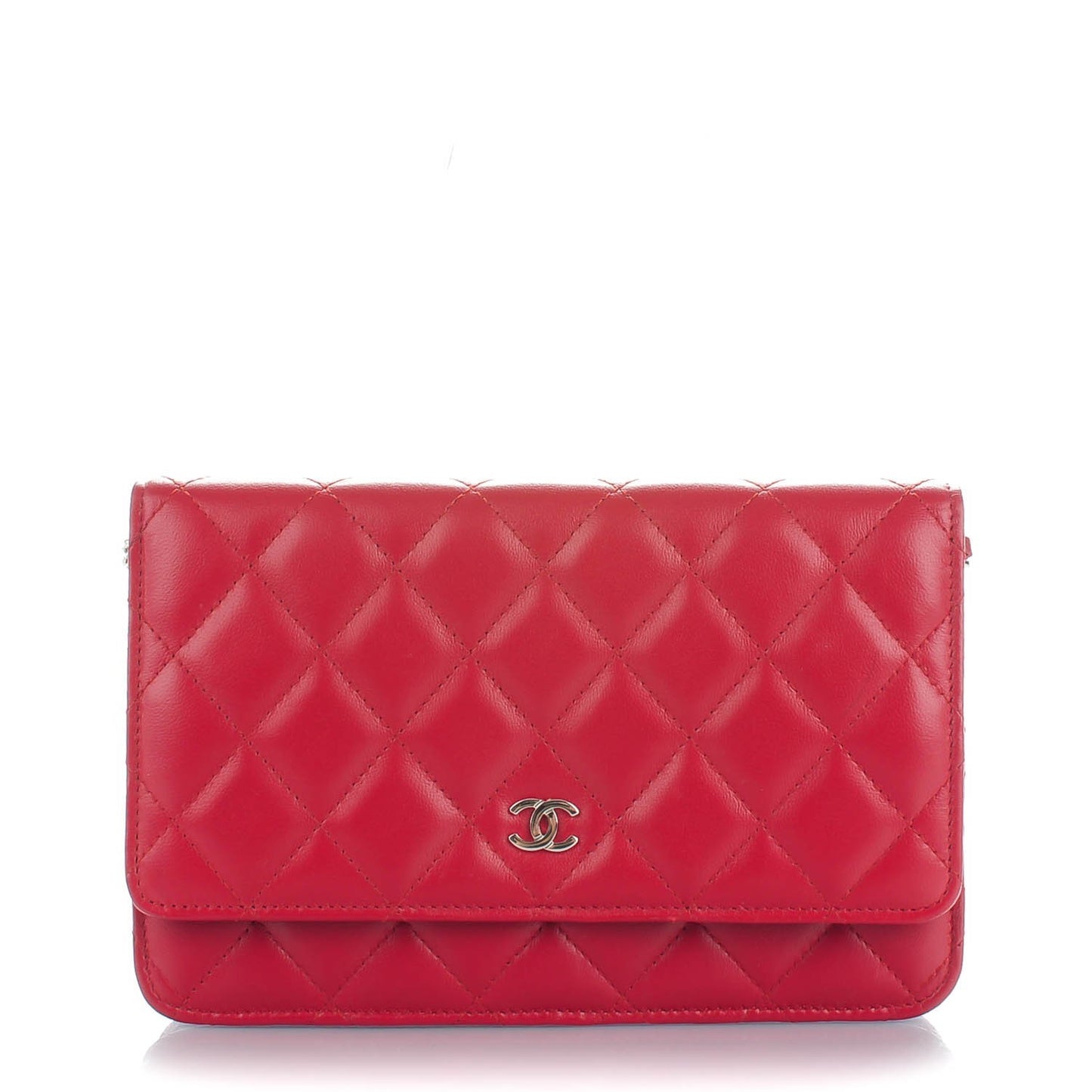 Lambskin Quilted Wallet On Chain WOC Red