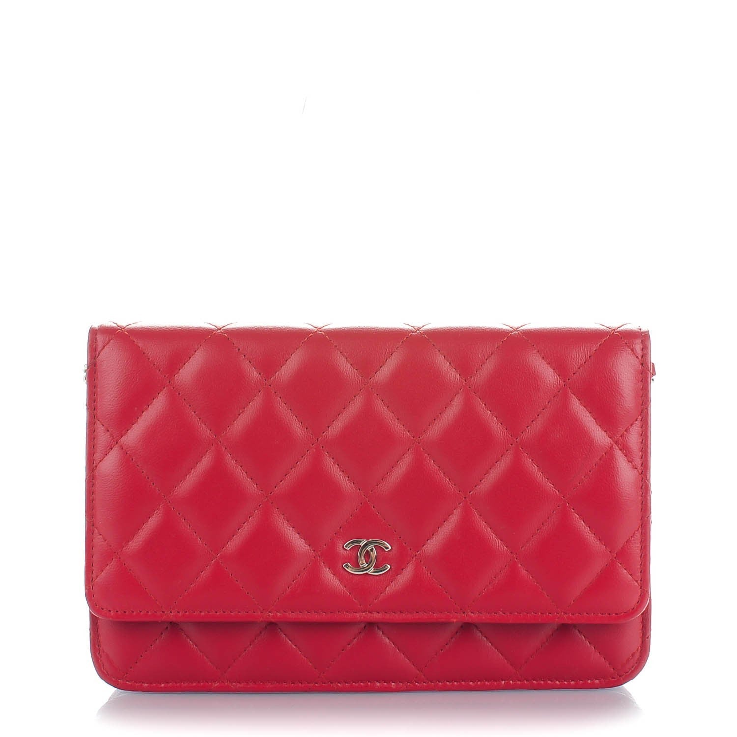 Chanel Lambskin Quilted Wallet On Chain WOC Red 1 of 8