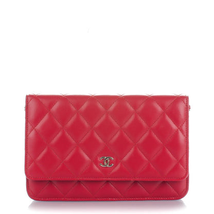 Chanel Lambskin Quilted Wallet On Chain WOC Red 1 of 8