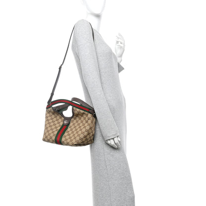 Gucci Monogram Web Small Giglio Tote Bag Beige Dark Brown 2 of 10