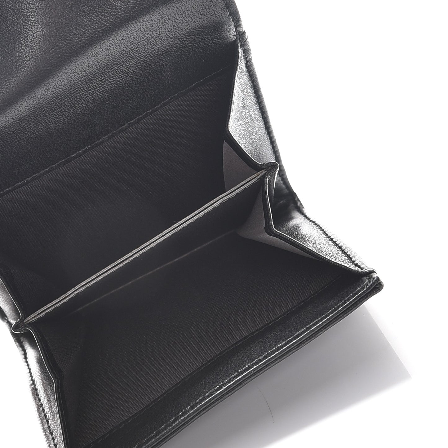 Lambskin Camellia Embossed Small Double Wallet Black