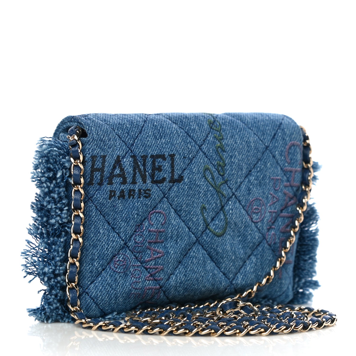 Chanel Denim Quilted Denim Mood Clutch With Chain Blue Multicolor 3 of 10