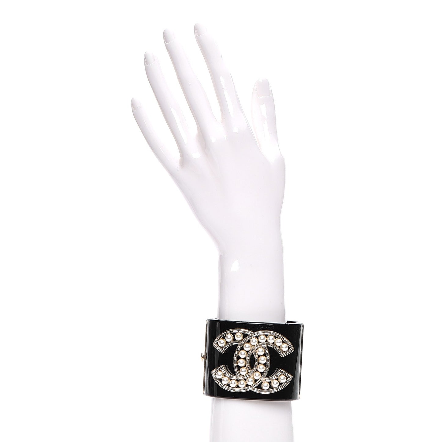 Resin Pearl Crystal CC Cuff Black