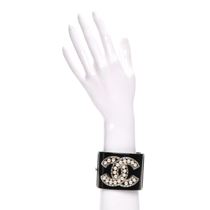 Chanel Resin Pearl Crystal CC Cuff Black 2 of 6