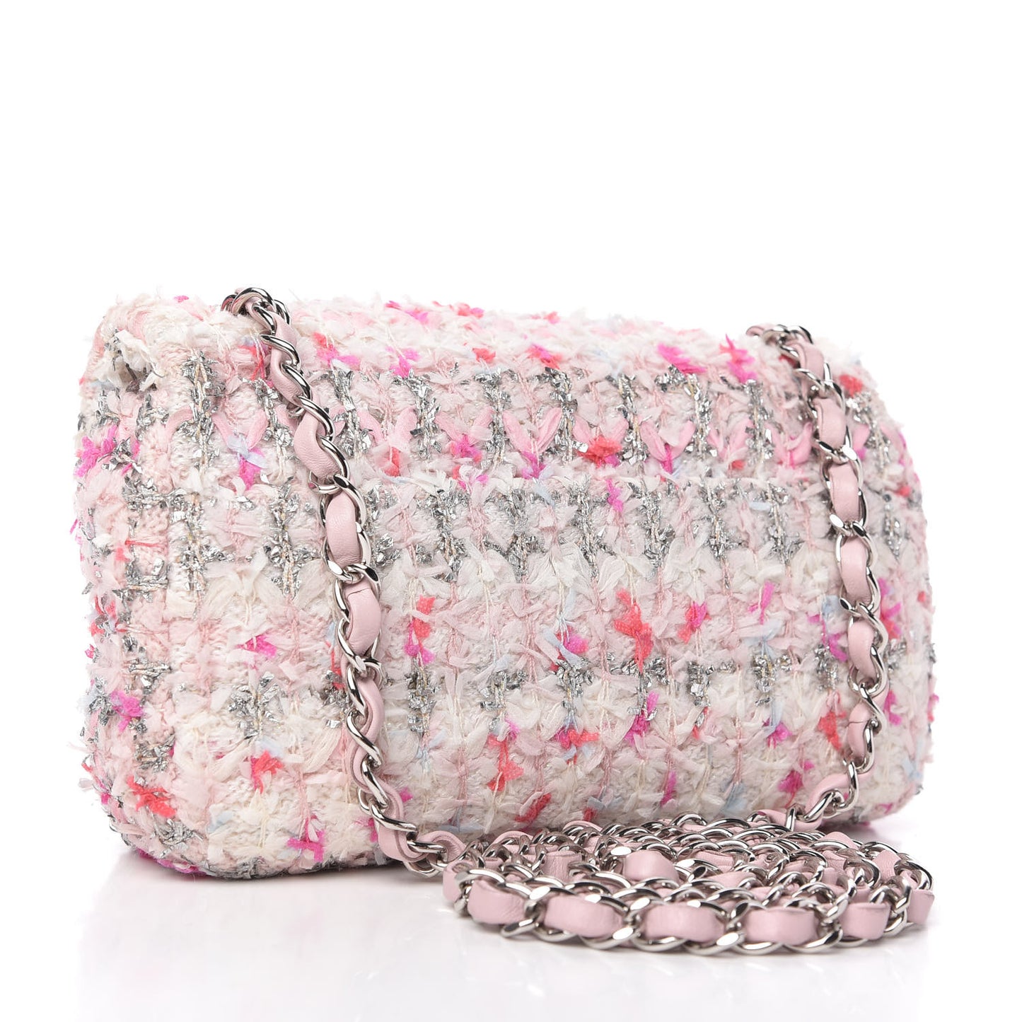 Tweed Quilted Mini Rectangular Flap Light Pink Silver Blue