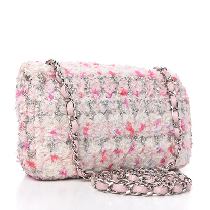 Chanel Tweed Quilted Mini Rectangular Flap Light Pink Silver Blue 3 of 10